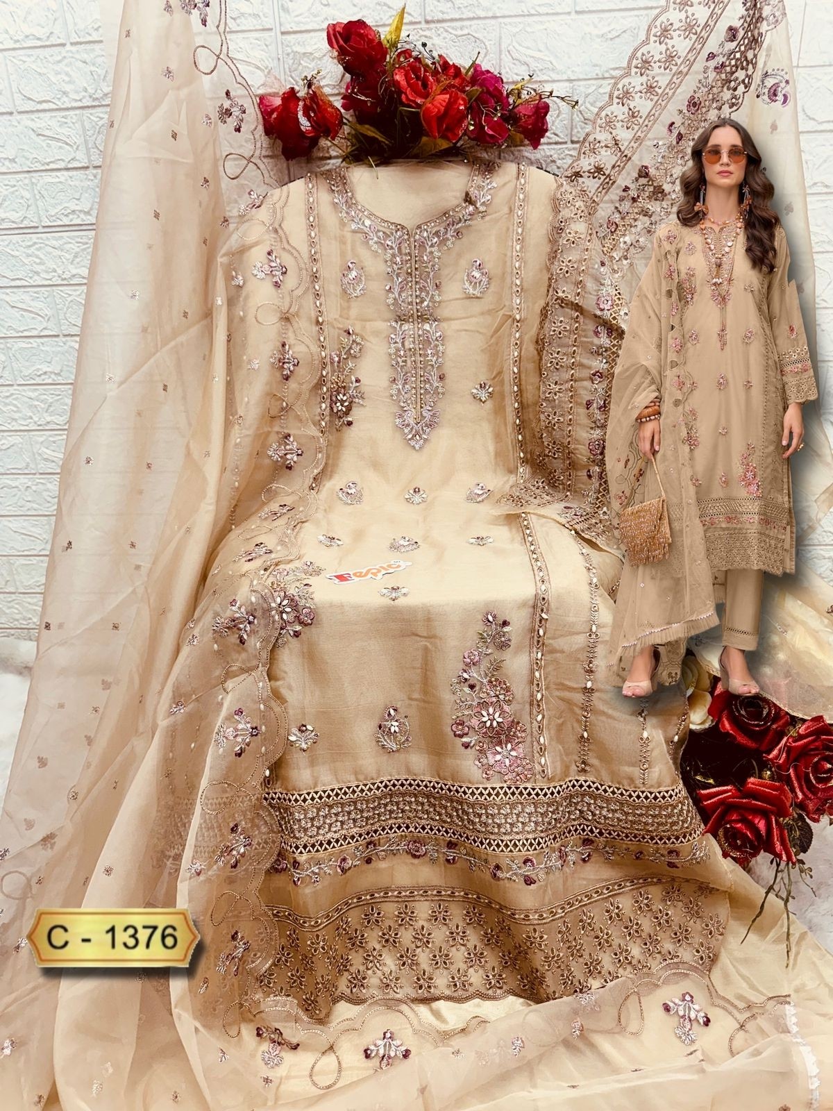 FEPIC ROSEMEEN C 1376 A TO 1376 C SALWAR SUITS ORGANZA EMBROIDERED