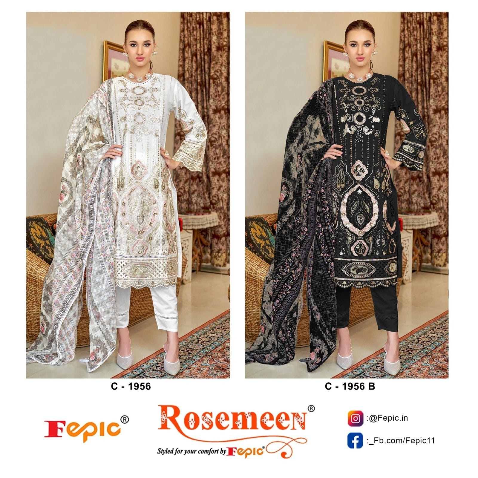 FEPIC ROSEMEEN 1956 A B LATEST PAKISTANI SALWAR SUITS