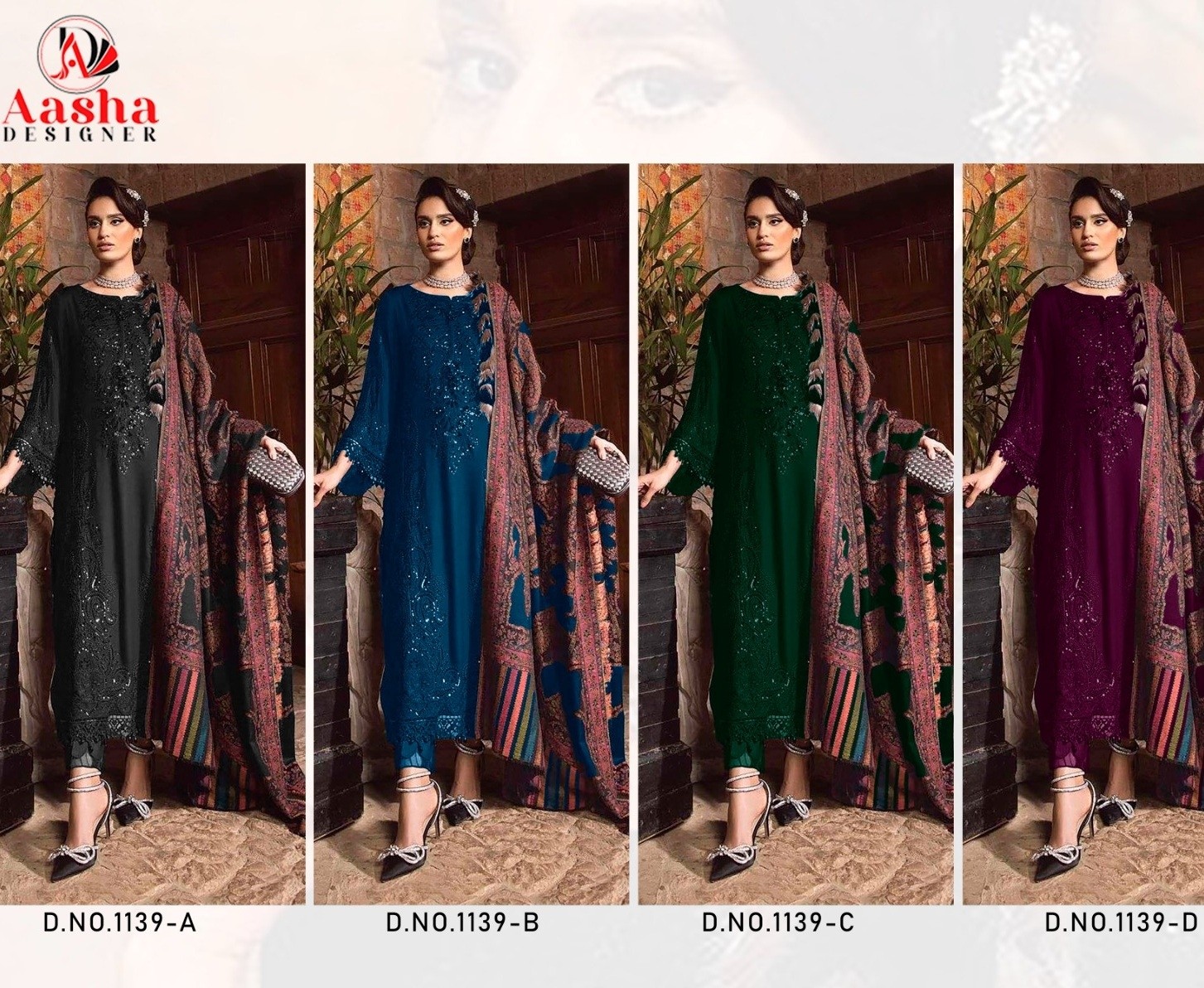 AASHA DESIGNER 1139 A TO 1139 D LATEST DESIGNER PAKISTANI SUITS