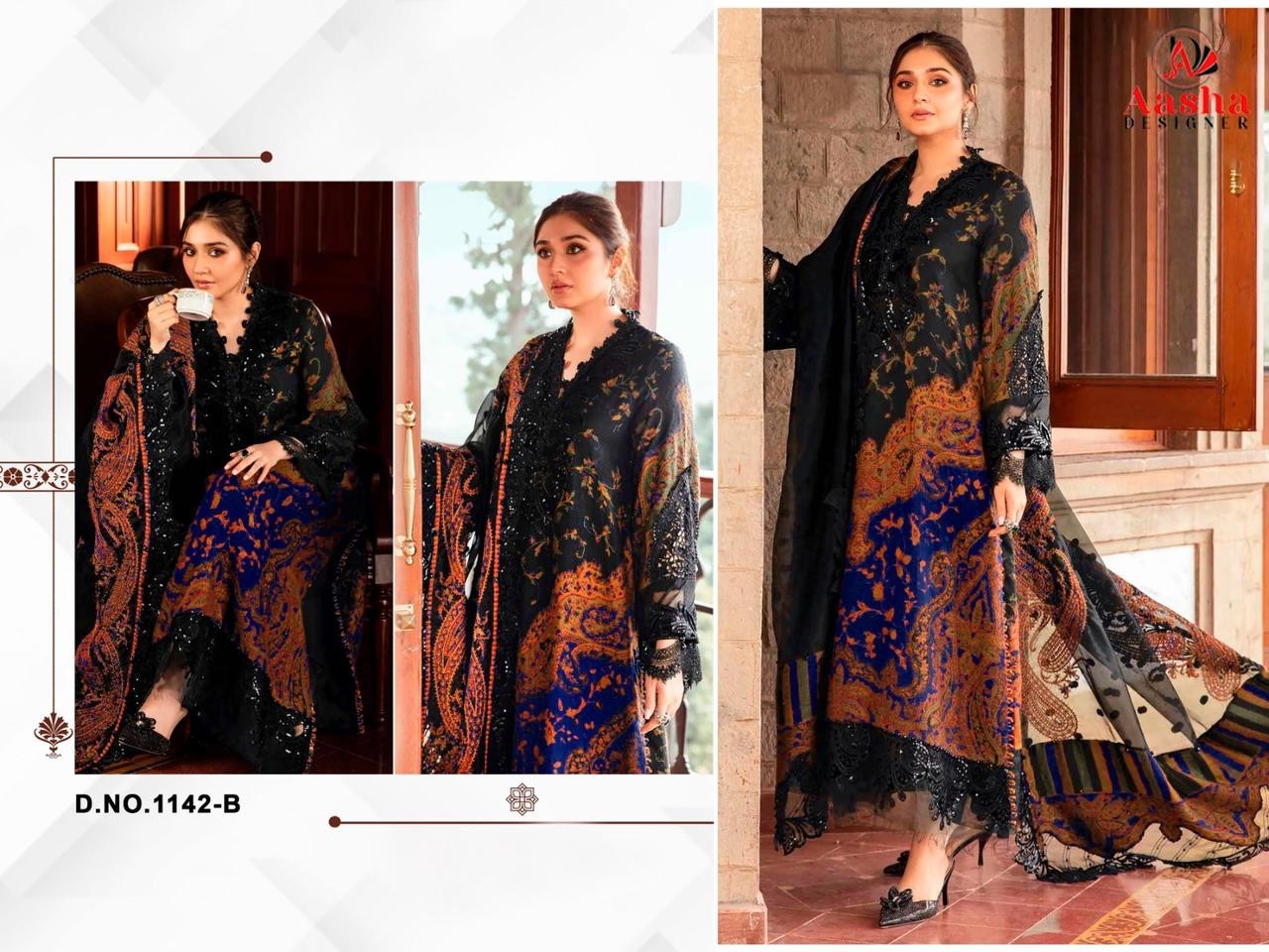 AASHA DESIGNER 1142 A B C COTTON PAITCH PAKISTANI SALWAR SUITS SINGLE