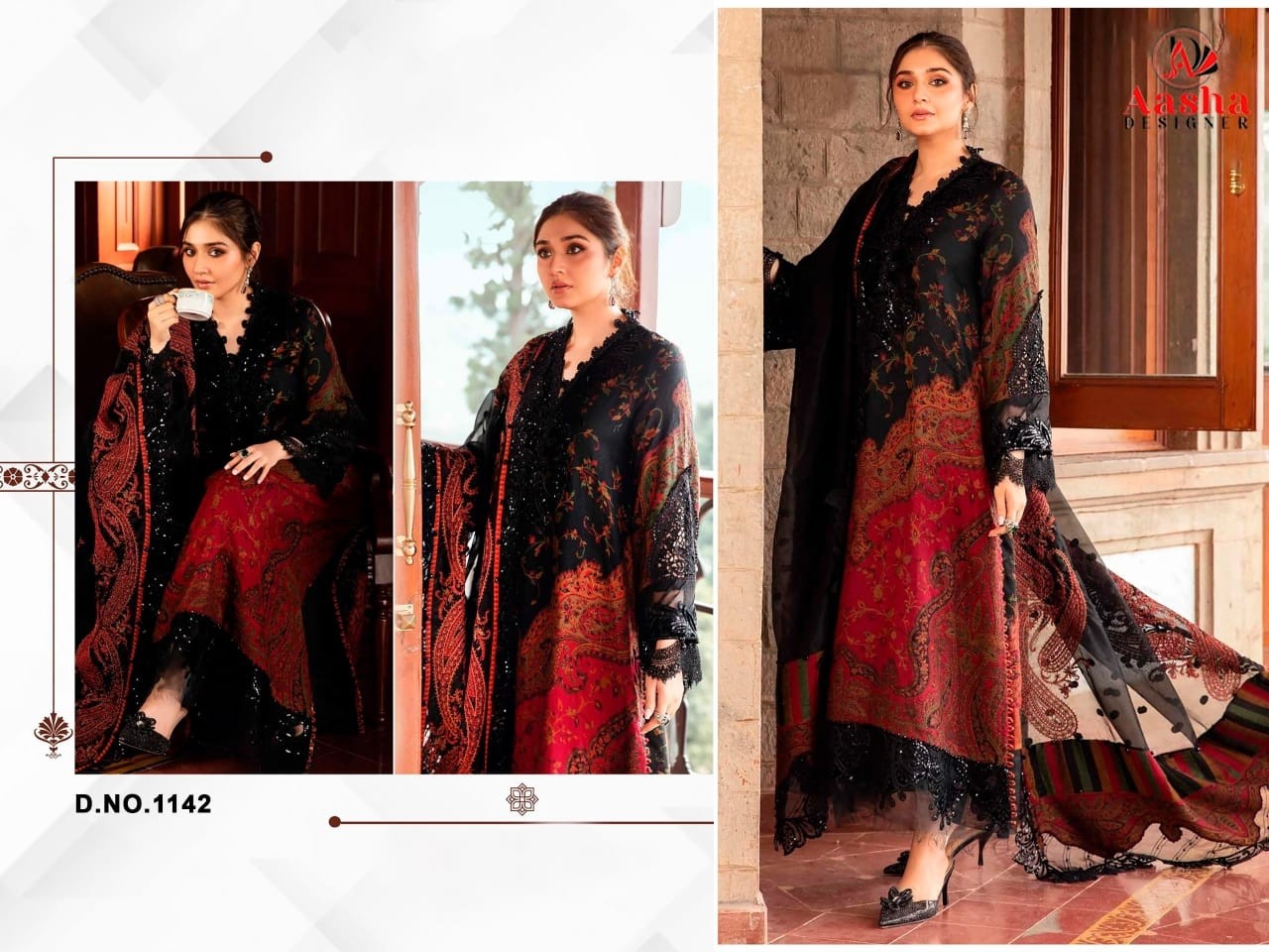 AASHA DESIGNER 1142 A B C COTTON PAITCH PAKISTANI SALWAR SUITS SINGLE