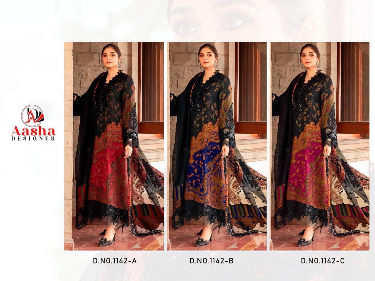 AASHA DESIGNER 1142 A B C COTTON PAITCH PAKISTANI SALWAR SUITS SINGLE