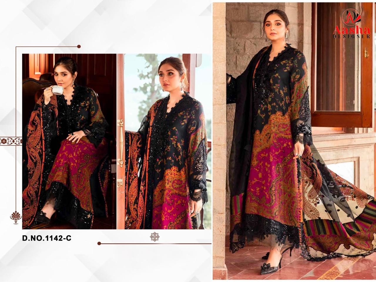 AASHA DESIGNER 1142 A B C COTTON PAITCH PAKISTANI SALWAR SUITS SINGLE