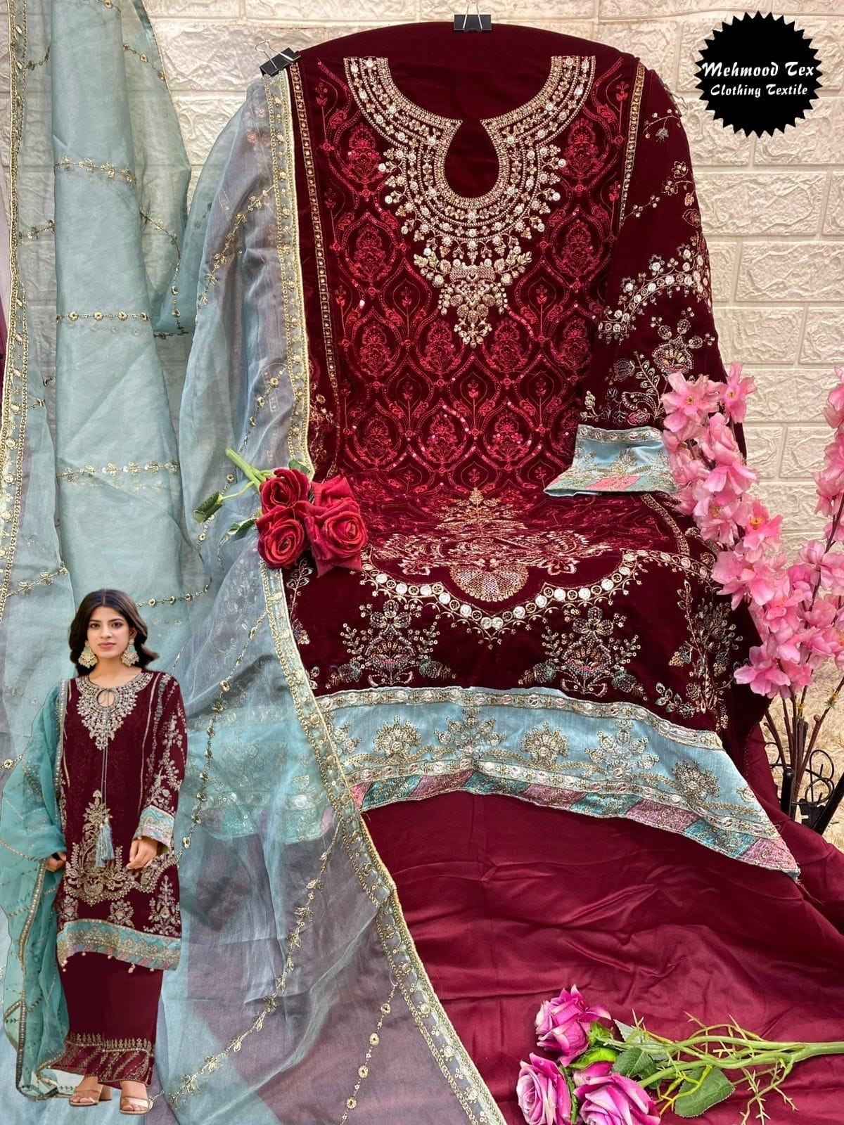 MEHMOOD TEX M 50 ABCD VELVET PAKISTANI SALWAR SUITS WHOLESALER
