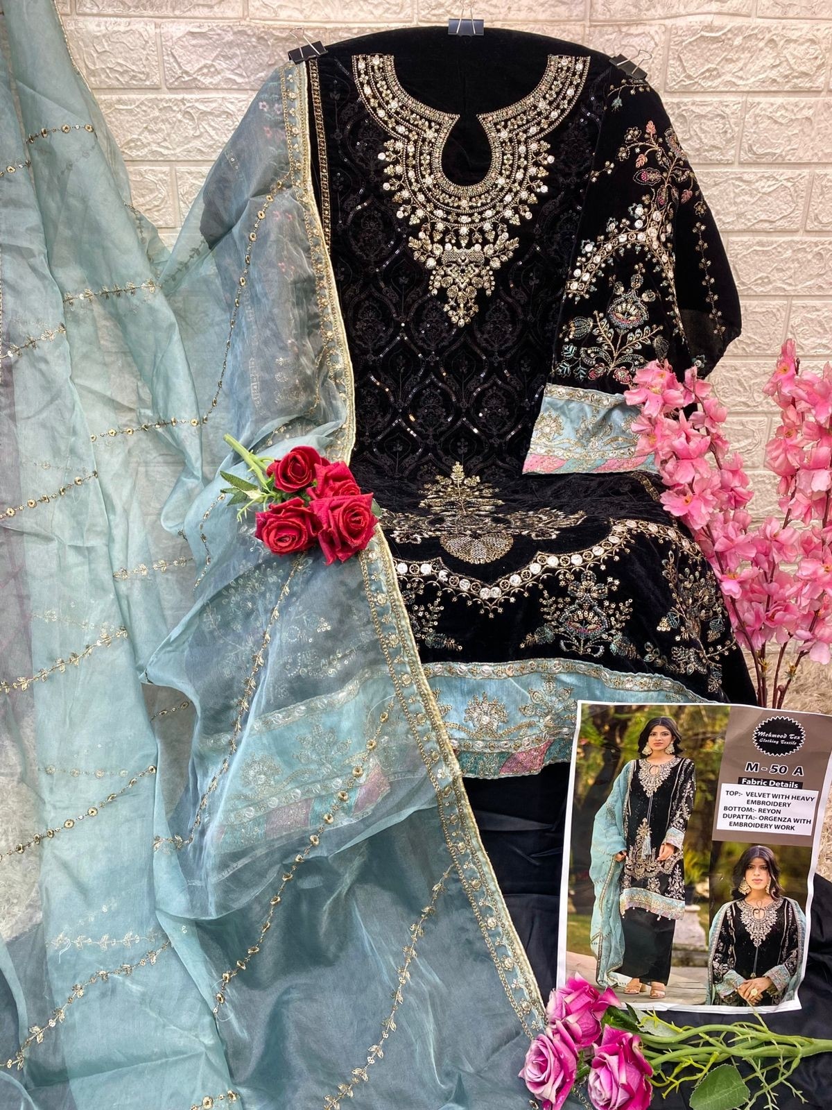 MEHMOOD TEX M 50 ABCD VELVET PAKISTANI SALWAR SUITS WHOLESALER