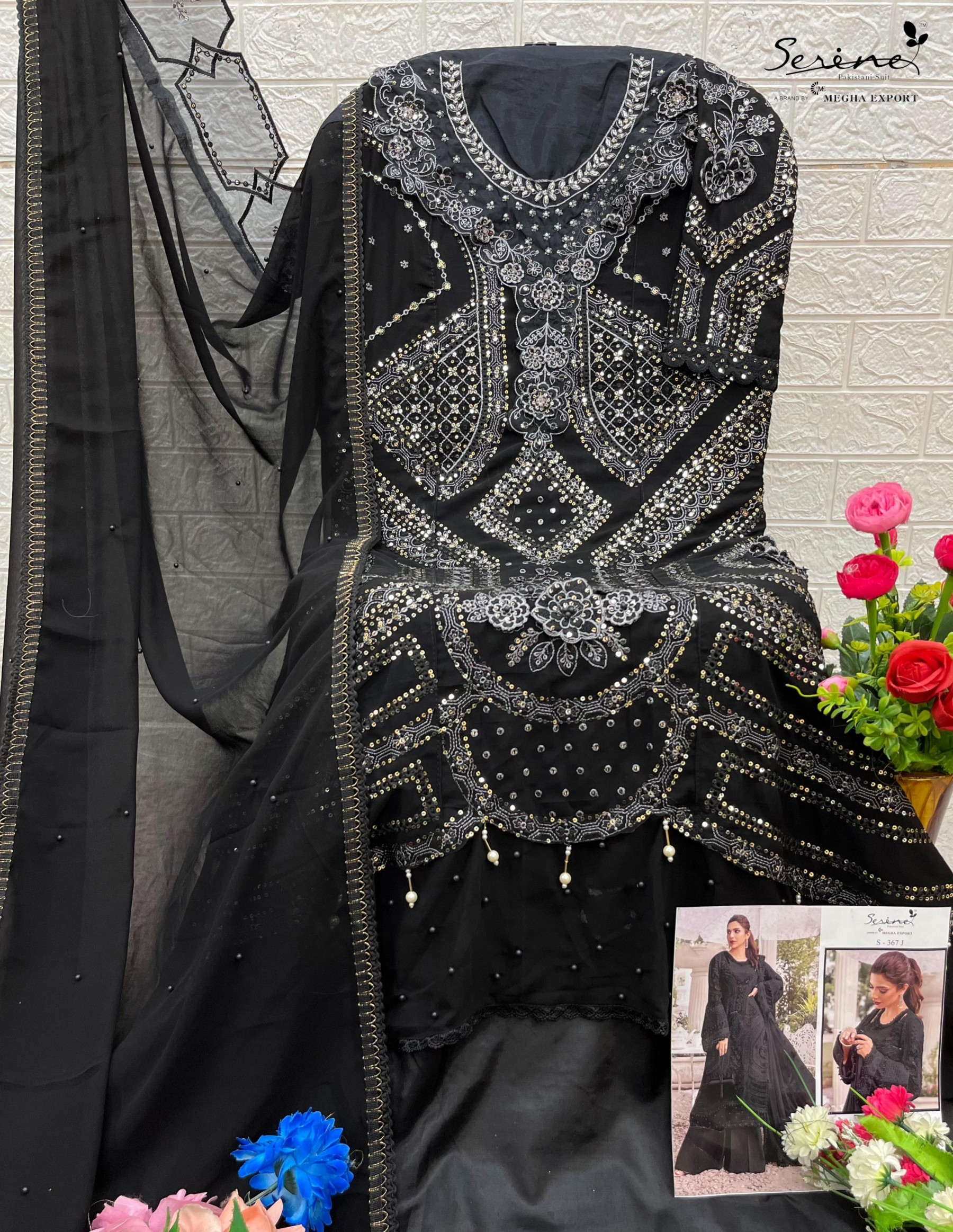 SERINE S 367 I J BLACK AND WHITE PAKISTANI SUITS BUY ONLINE