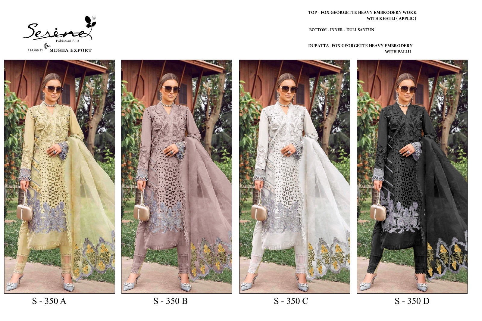 SERINE S 350 ABCD PAKISTANI SUITS BUY DEALER WHOLESALE 