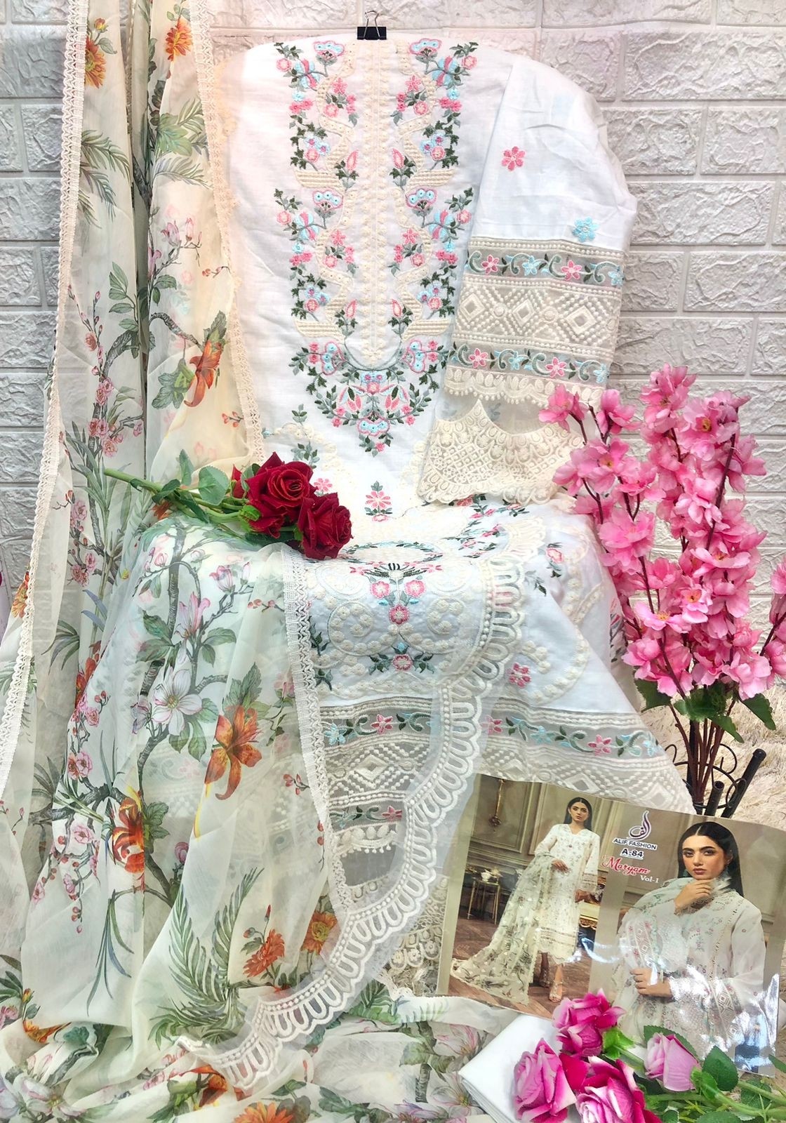 ALIF FASHION A 84 B MARYAM VOL 1 WHITE PAKISTANI SUITS WHOLESALE
