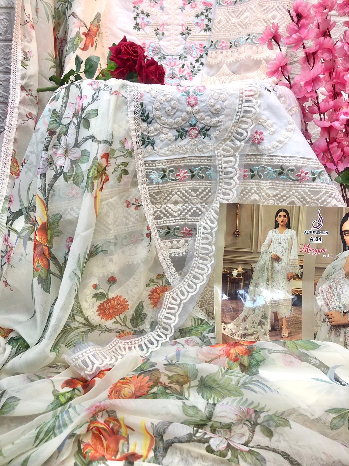 ALIF FASHION A 84 B MARYAM VOL 1 WHITE PAKISTANI SUITS WHOLESALE