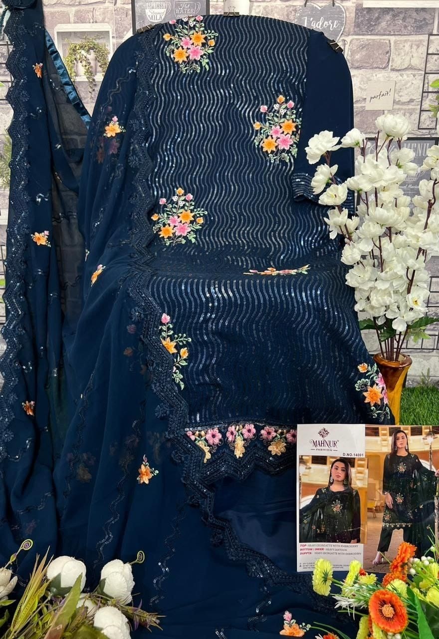 MAHNUR FASHION 14001 PEACOCK BLUE PAKISTANI SUITS