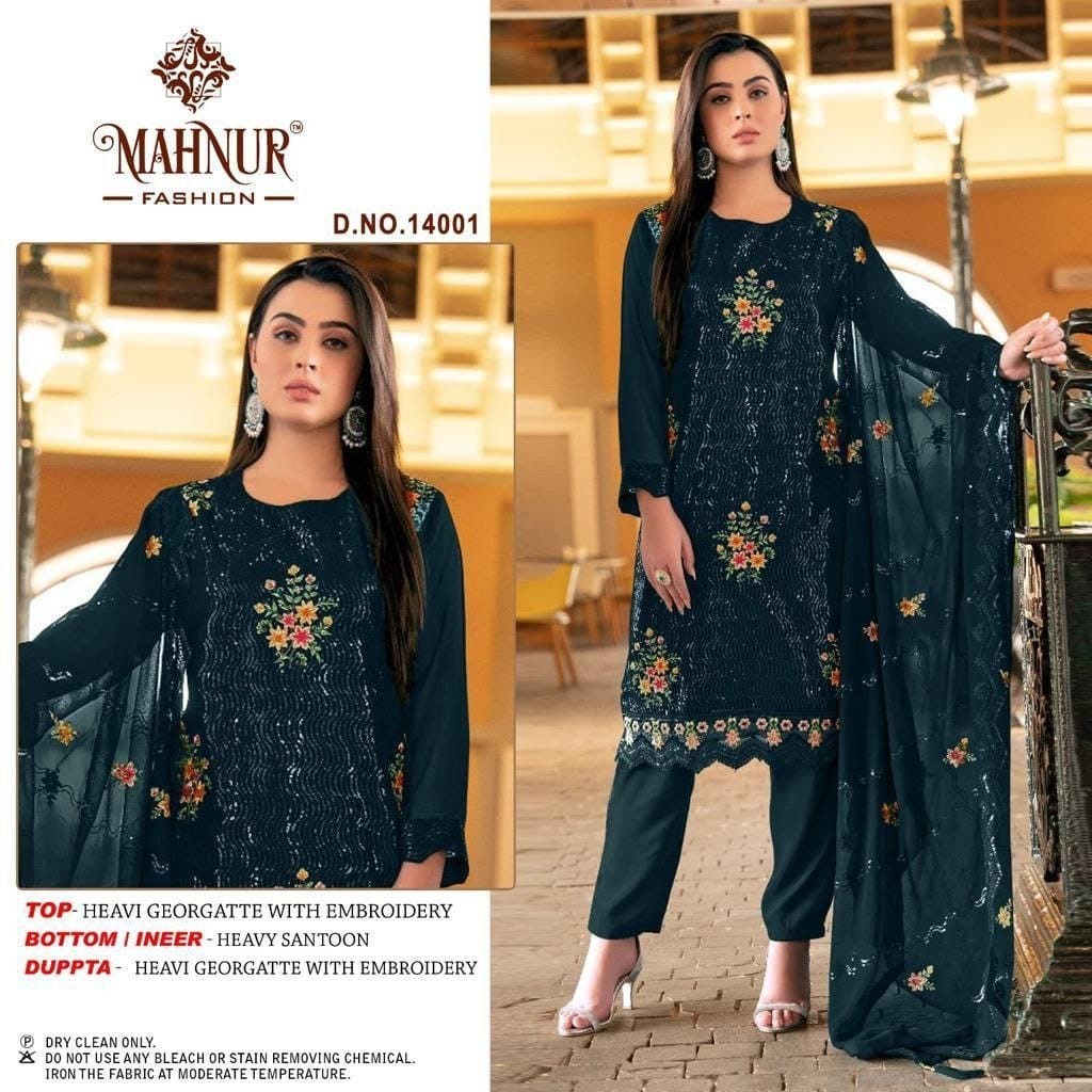 MAHNUR FASHION 14001 PEACOCK BLUE PAKISTANI SUITS