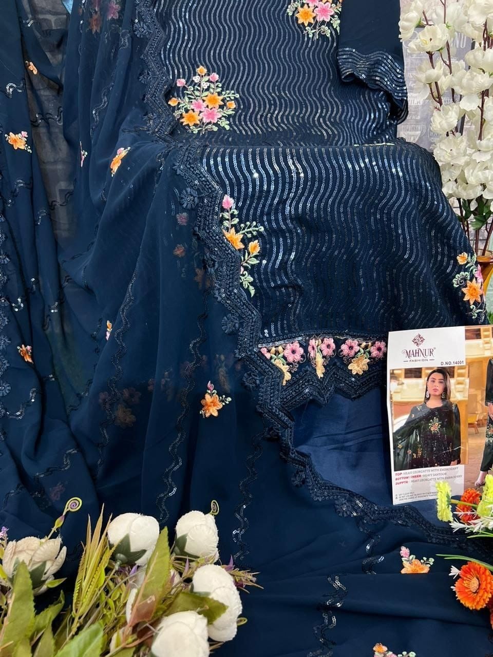 MAHNUR FASHION 14001 PEACOCK BLUE PAKISTANI SUITS