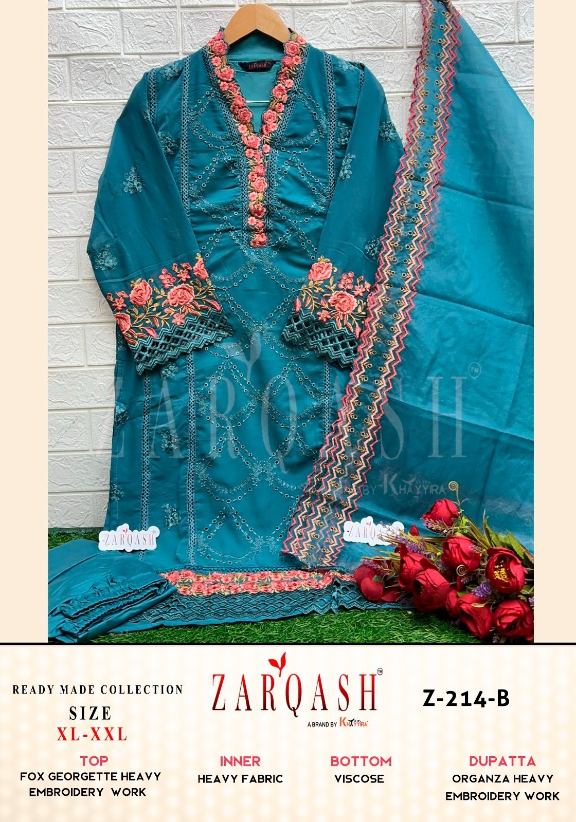 ZARQASH READYMADE COLLECTION 214 A B C STYLISH PAKISTANI SUITS WHOLESALE