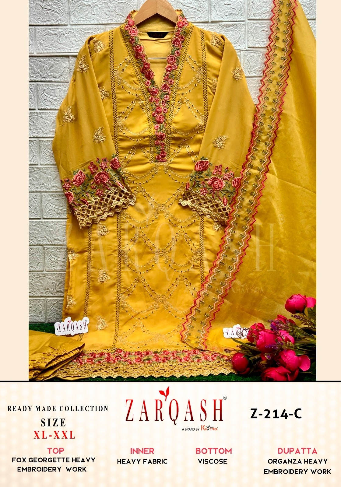 ZARQASH READYMADE COLLECTION 214 A B C STYLISH PAKISTANI SUITS WHOLESALE