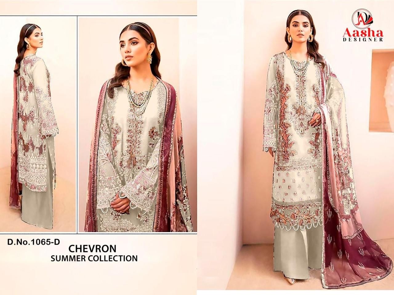 AASHA DESIGNER 1065 B CHEVRON SUMMER COLLECTION SALWAR SUITS COTTON SIFFON DUPTTA