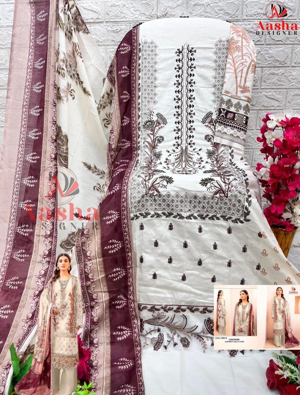 AASHA DESIGNER 1065 B CHEVRON SUMMER COLLECTION SALWAR SUITS COTTON SIFFON DUPTTA