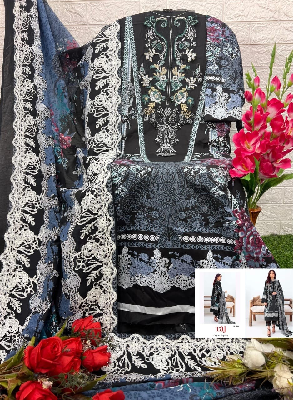 TAJ CREATIONS TAJ 580 PURE COTTON BLACK SALWAR SUITS WHOLESALE