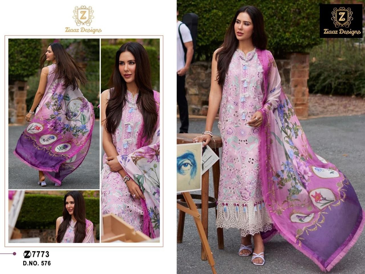 ZIAAZ DESIGNS 576 PAKISTANI SUITS WITH PRINTED DUPATTA 