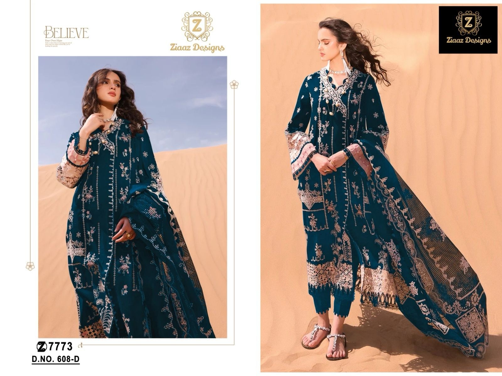 ZIAAZ DESIGNS 608 A B C D PAKISTANI SALWAR KAMEEZ SINGLE BY ONLINE