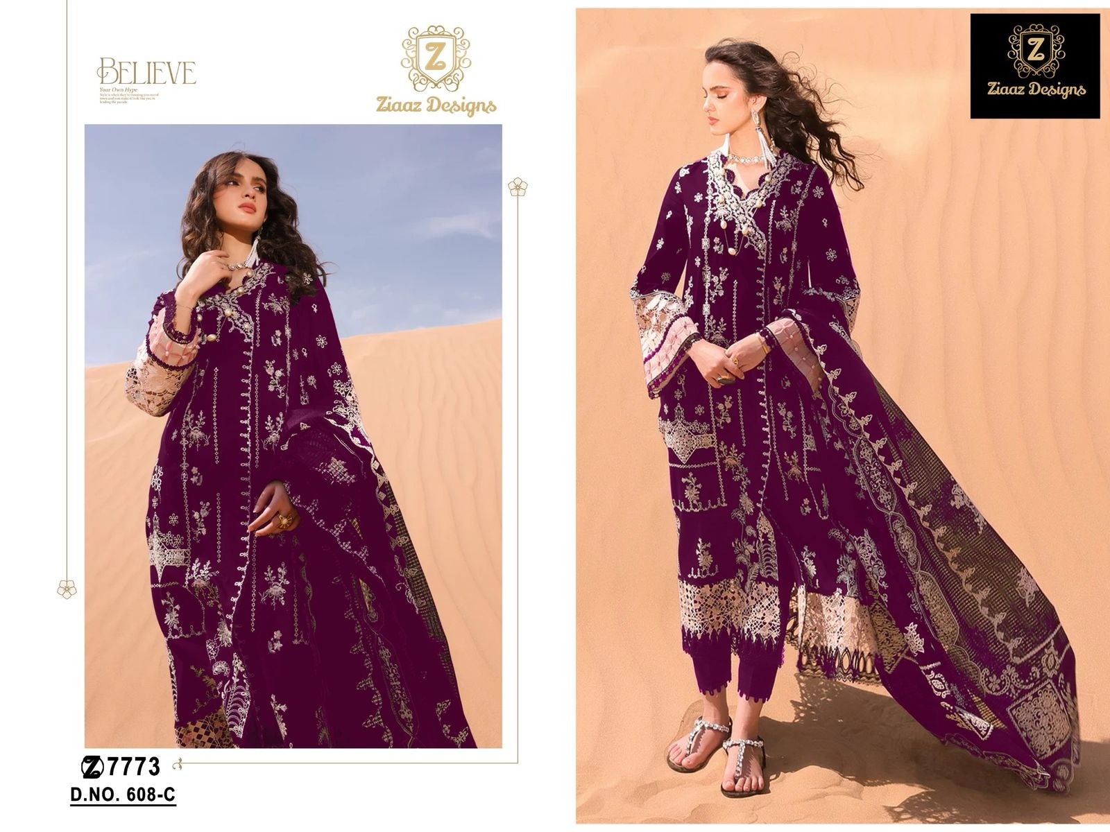 ZIAAZ DESIGNS 608 A B C D PAKISTANI SALWAR KAMEEZ SINGLE BY ONLINE