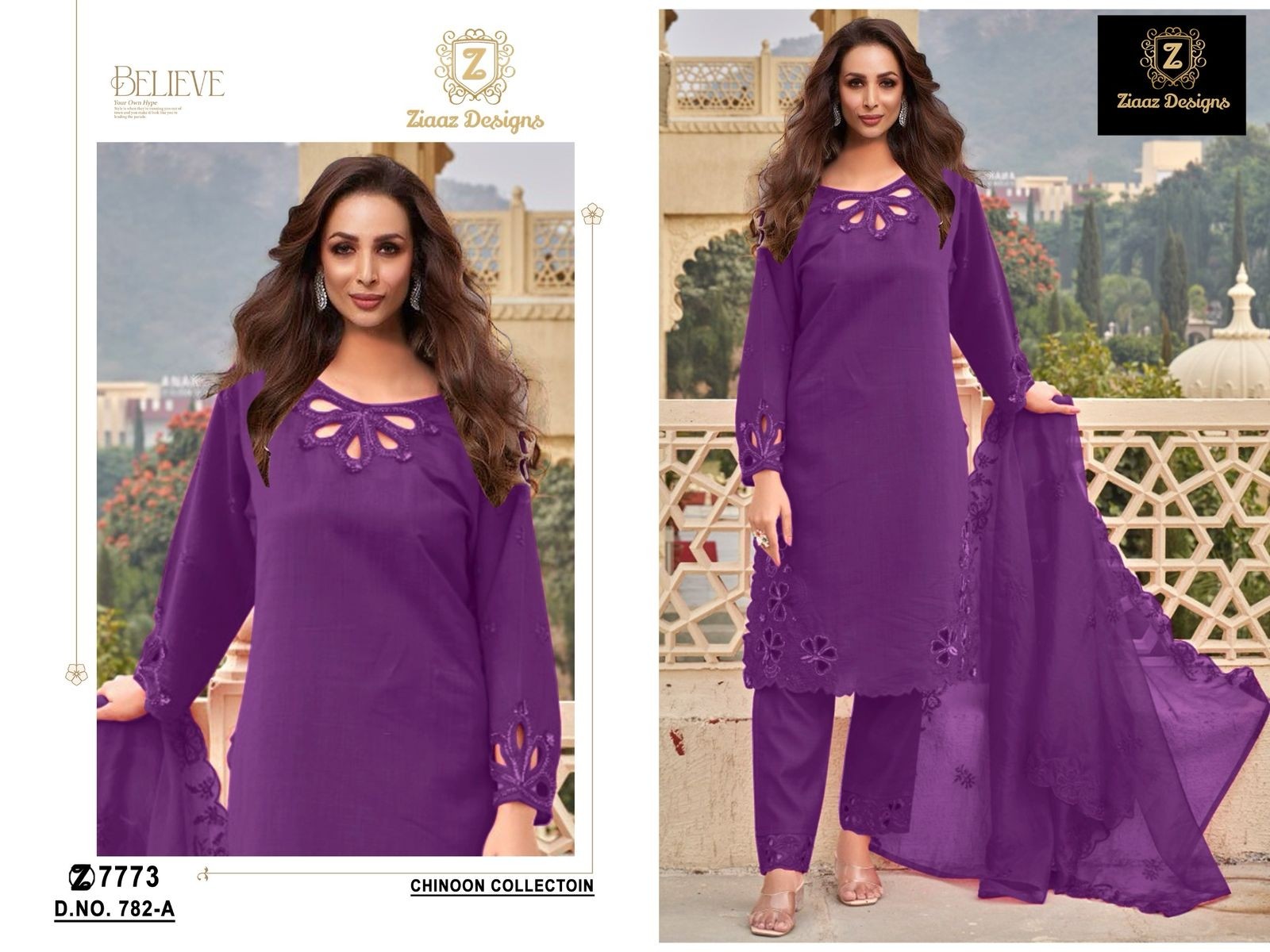 ZIAAZ DESIGNS 782 A B C CUTWORK PAKISTANI SUITS