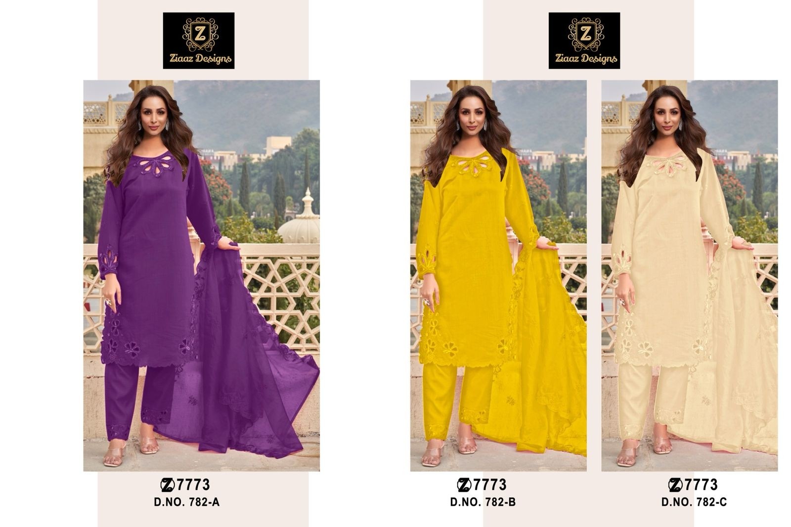 ZIAAZ DESIGNS 782 A B C CUTWORK PAKISTANI SUITS