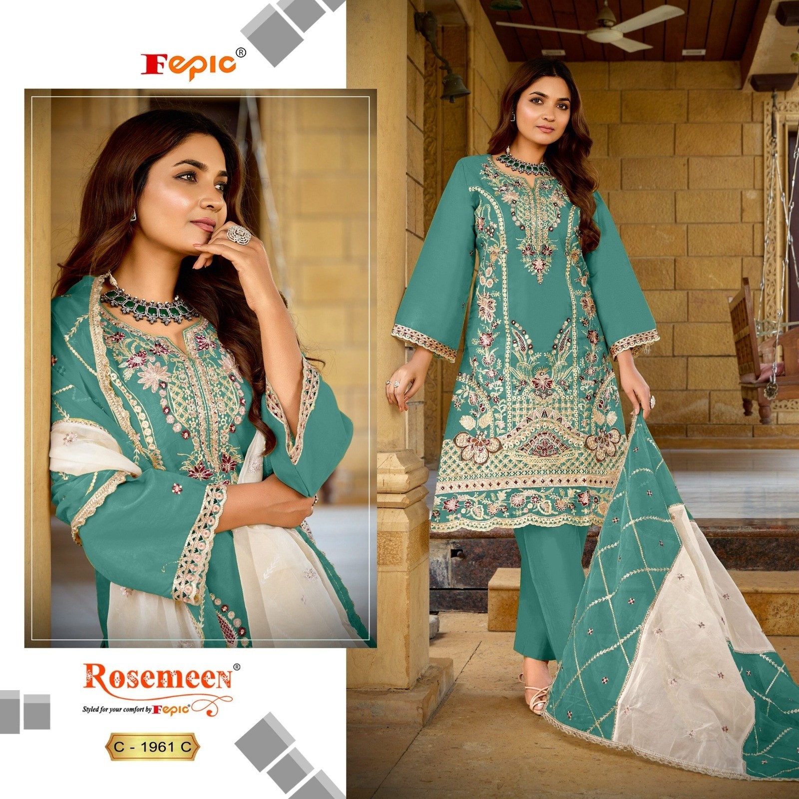 FEPIC ROSEMEEN C 1961 A TO 1961 D LATEST ORGANZA PAKISTANI SUITS