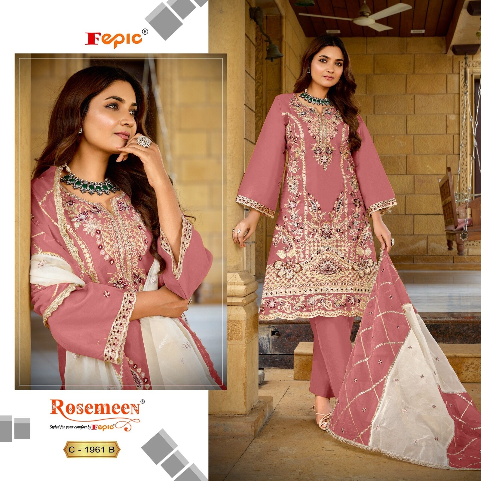FEPIC ROSEMEEN C 1961 A TO 1961 D LATEST ORGANZA PAKISTANI SUITS