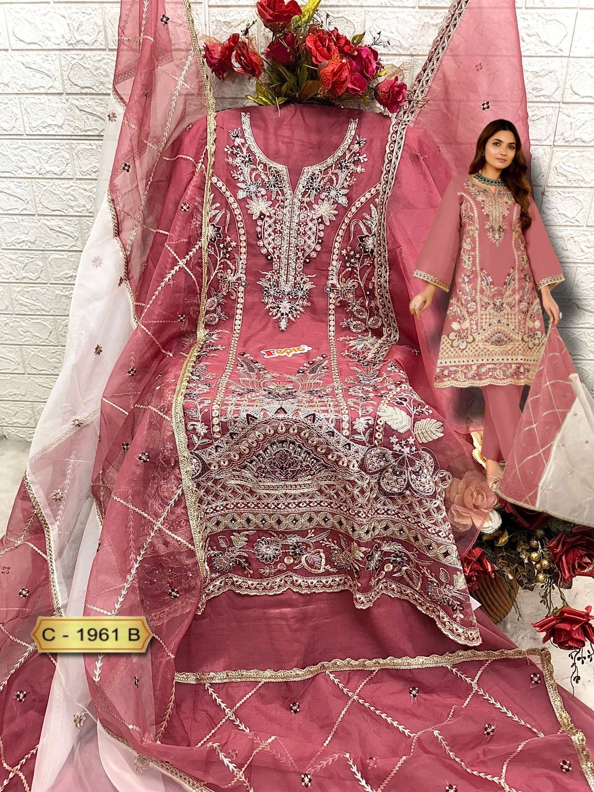 FEPIC ROSEMEEN C 1961 A TO 1961 D LATEST ORGANZA PAKISTANI SUITS
