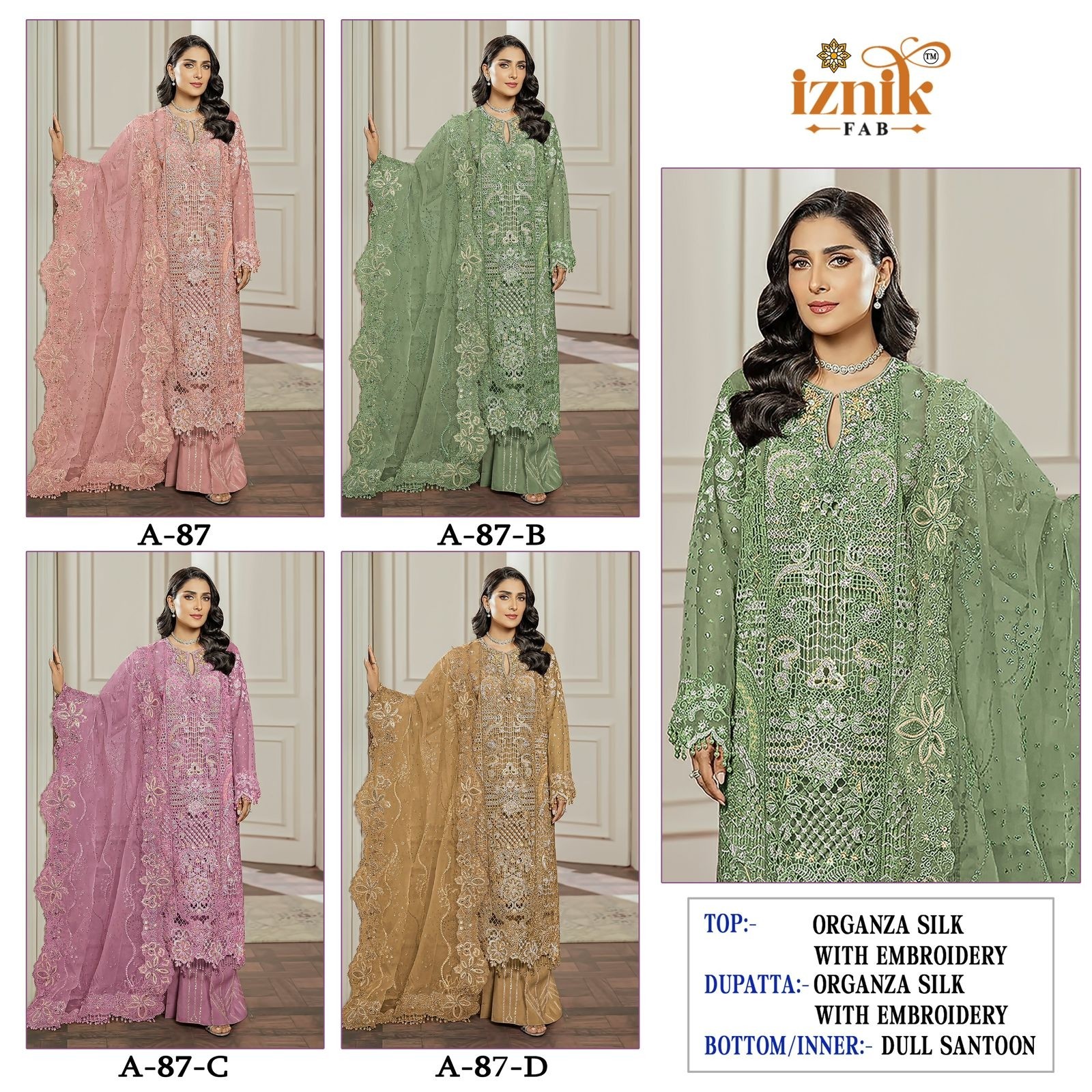 IZNIK FAB A 87 ABCD PAKISTANI SUITS WHOLESALE SUPPLIER