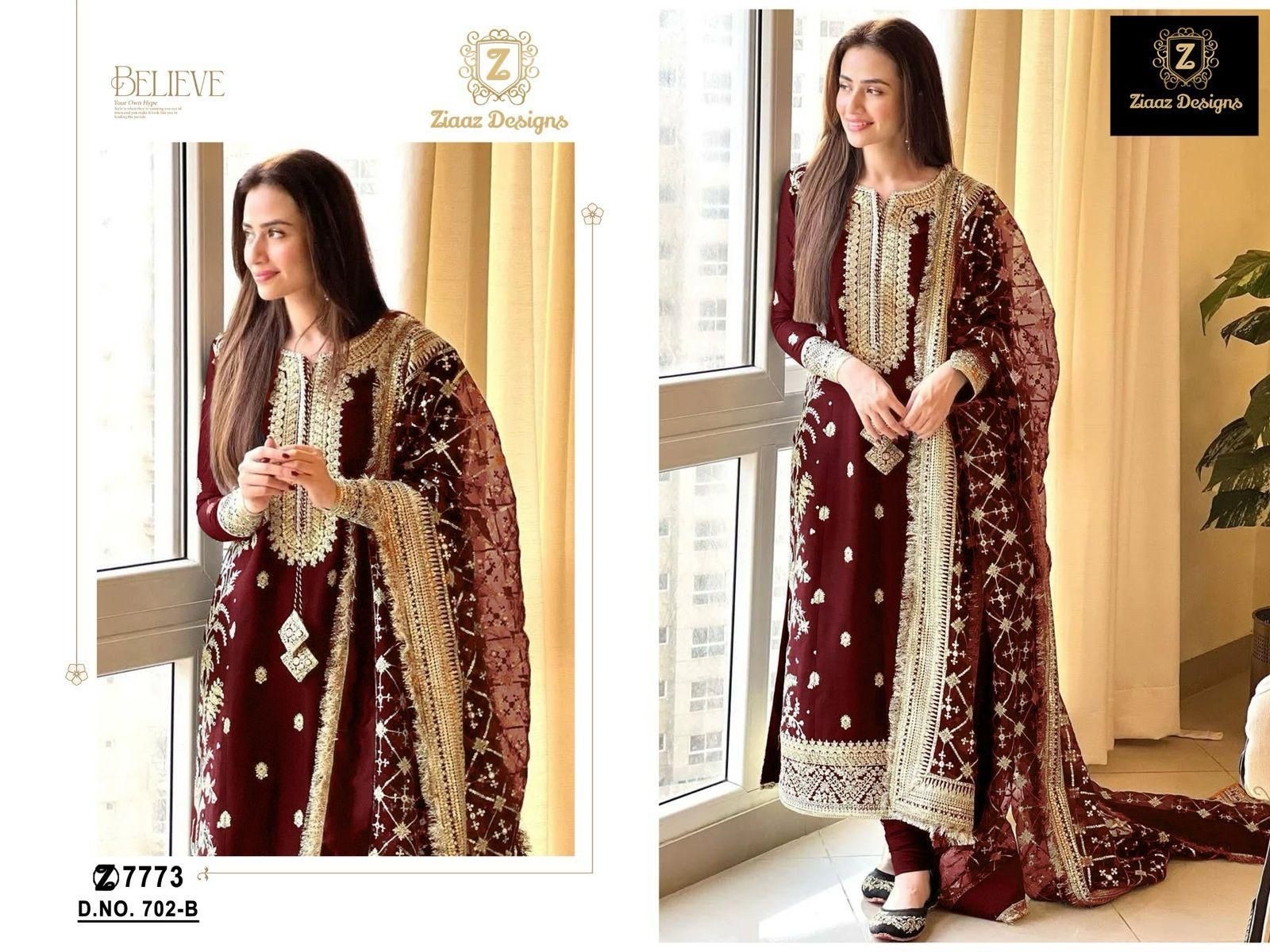 ZIAAZ DESIGNS 702 B PAKISTANI SUITS DEALER BUY WHOLESALE 