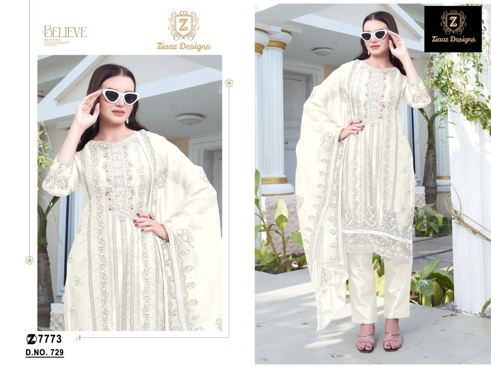 ZIAAZ DESIGNS 729 A ORGANZA HANDWORK PAKISTANI SUITS