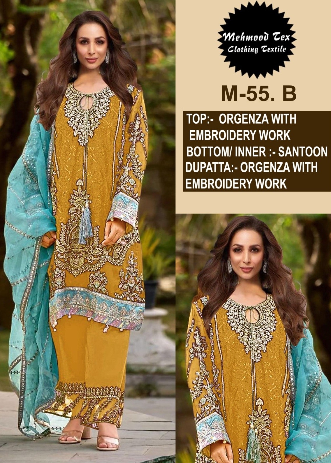 MEHMOOD TEX M 55 B ORGANZA PAKISTANI SUITS DEALER