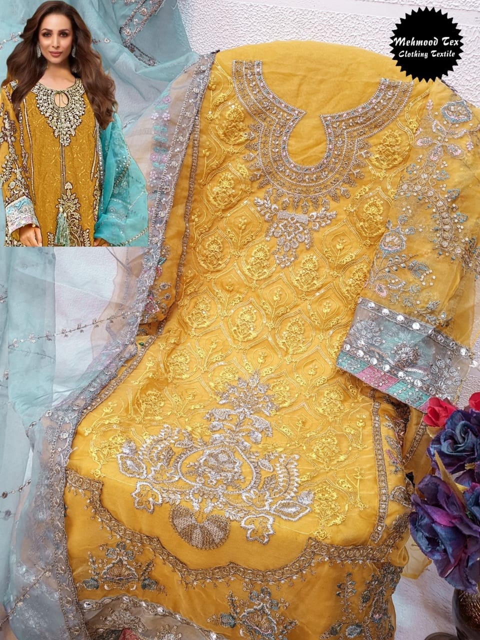 MEHMOOD TEX M 55 B ORGANZA PAKISTANI SUITS DEALER