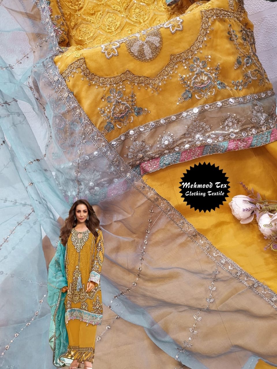 MEHMOOD TEX M 55 B ORGANZA PAKISTANI SUITS DEALER