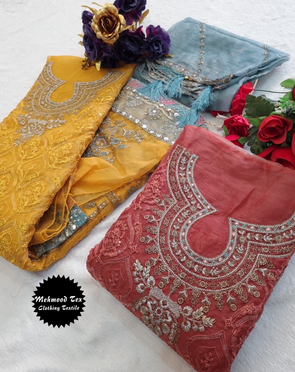 MEHMOOD TEX M 55 B ORGANZA PAKISTANI SUITS DEALER