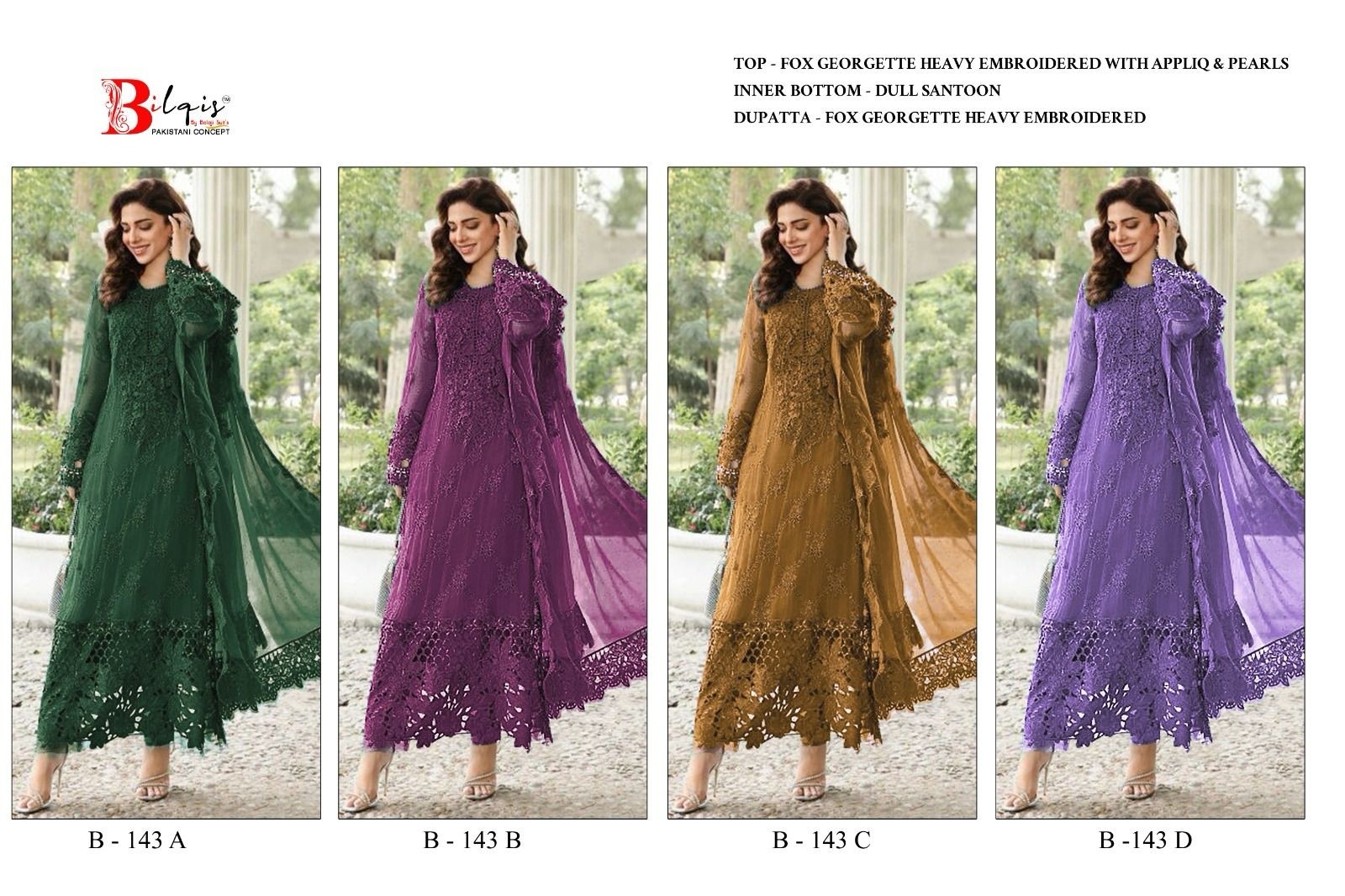BILQIS B 143 A GEORGETTE COLLECTION PAKISTANI SUITS 