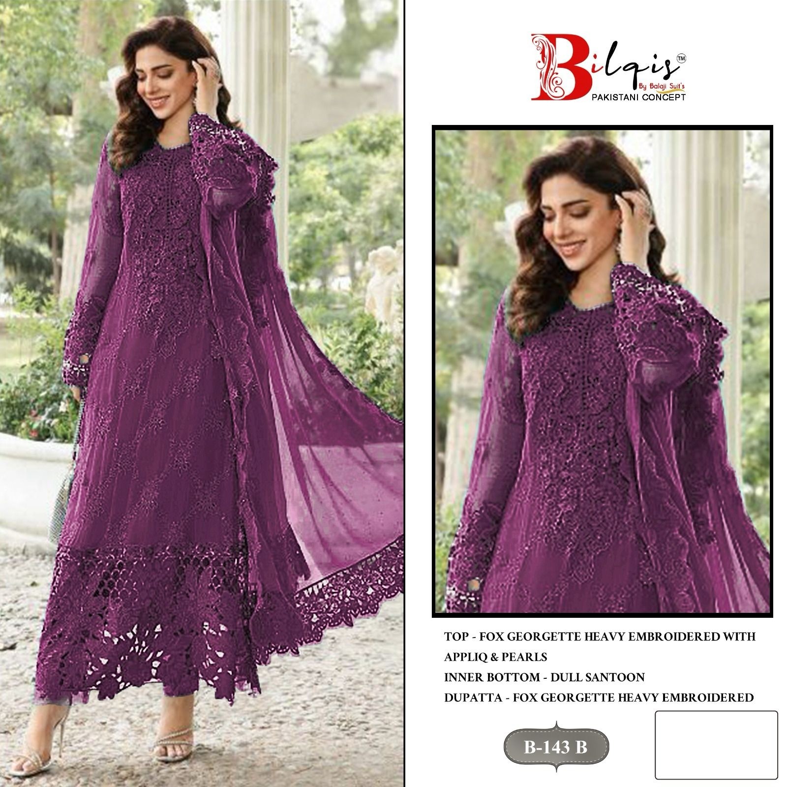 BILQIS B 143 B PAKISTANI SUITS GEORGETTE COLLECTION 