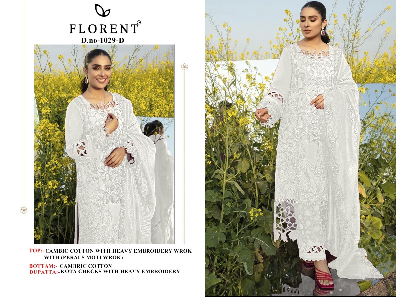 FLORENT 1029 D PAKISTANI DRESSES CAMBRIC COTTON BY INDIA 