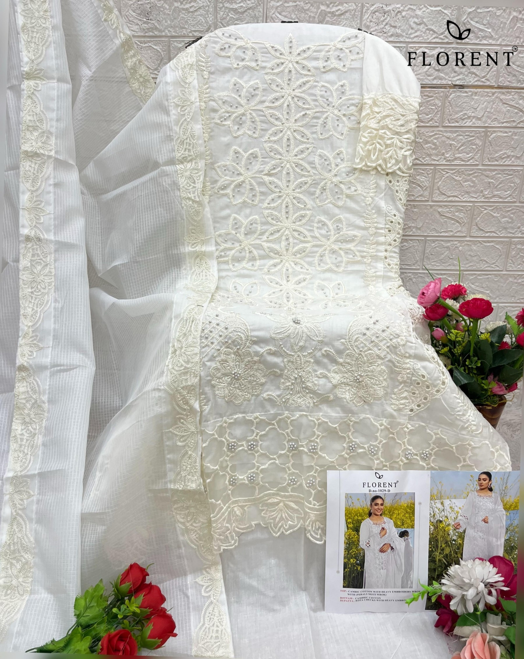 FLORENT 1029 D PAKISTANI DRESSES CAMBRIC COTTON BY INDIA 
