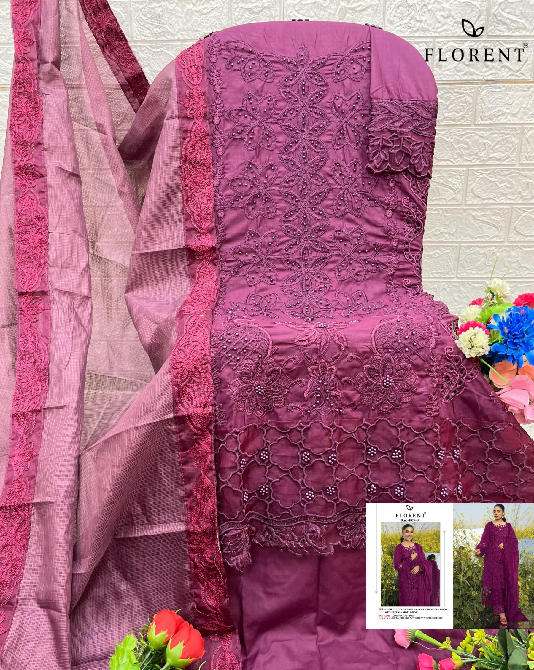 FLORENT 1029 B PAKISTANI DRESSES CAMBRIC COTTON 