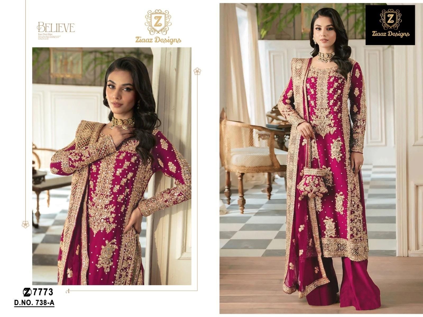 ZIAAZ DESIGNS 738 A PAKISTANI SALWAR SUITS WHOLESALE