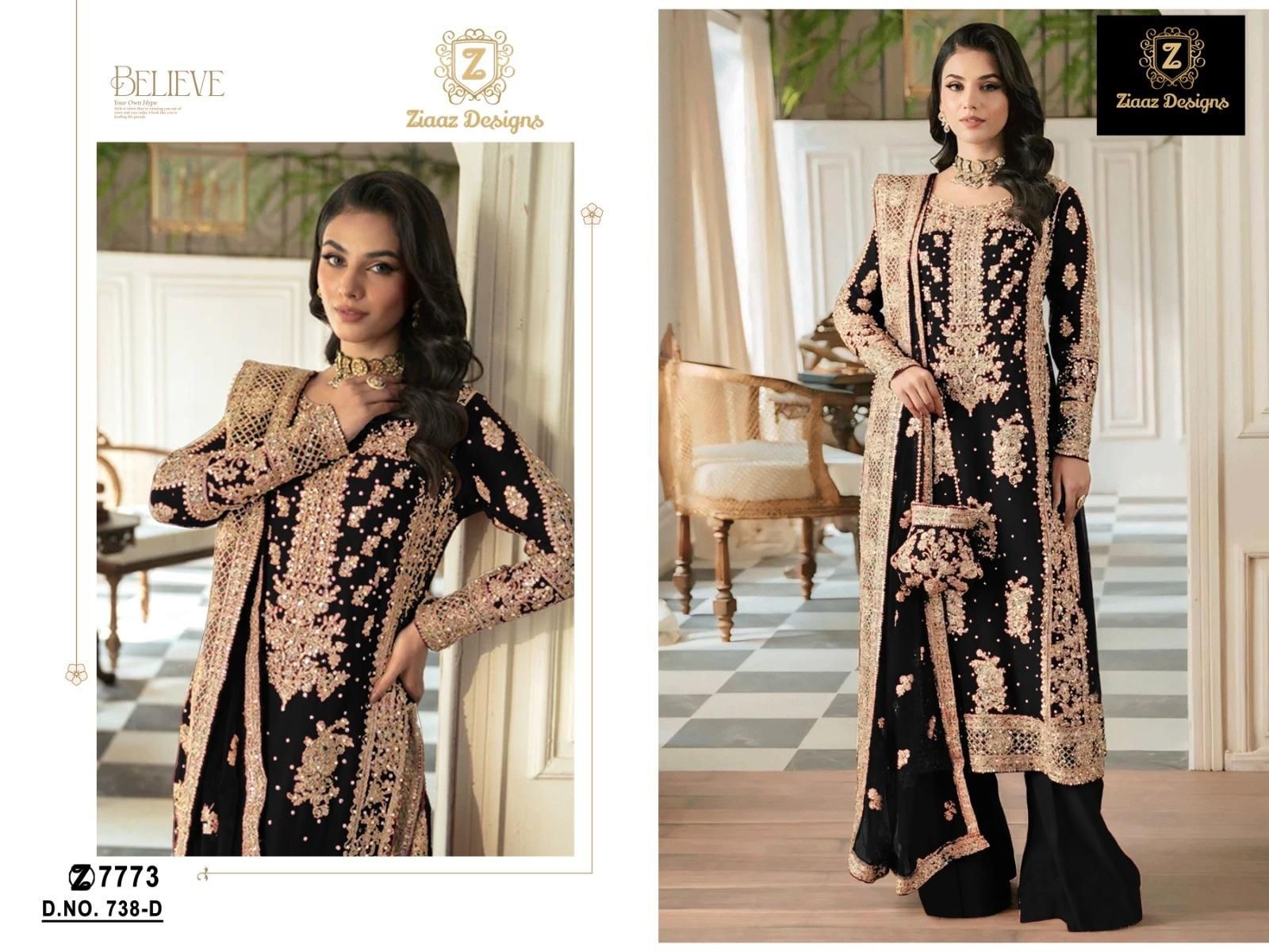 ZIAAZ DESIGNS 738 D PAKISTANI SALWAR SUITS WHOLESALE WITH PRICE