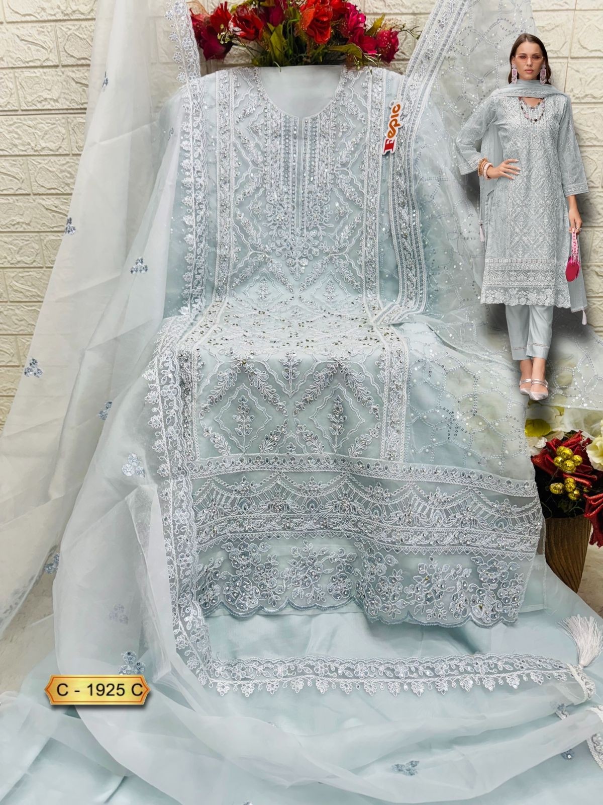 FEPIC ROSEMEEN C 1925 B C ORGANZA PAKISTANI SUITS WHOLESALER