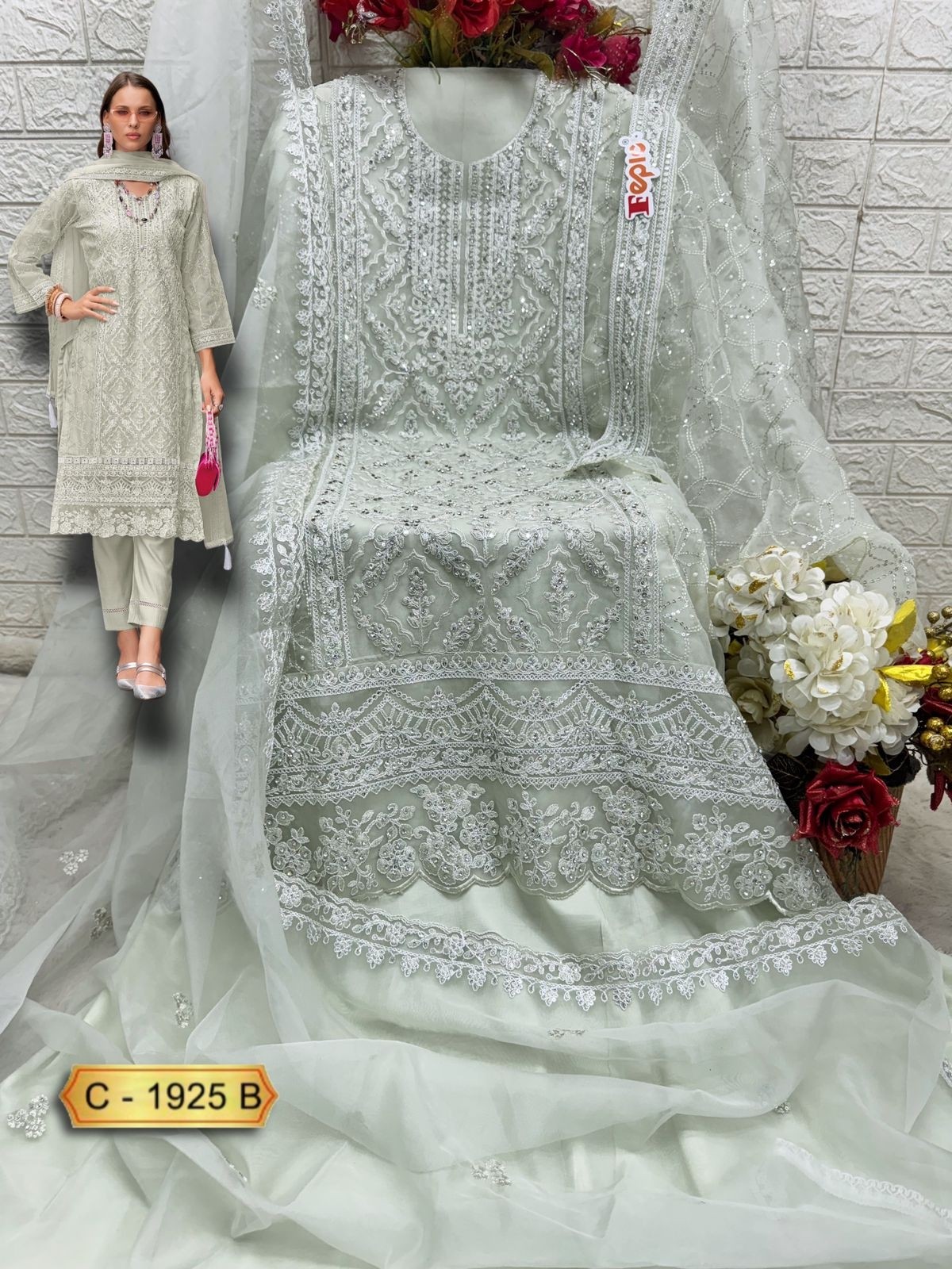 FEPIC ROSEMEEN C 1925 B C ORGANZA PAKISTANI SUITS WHOLESALER