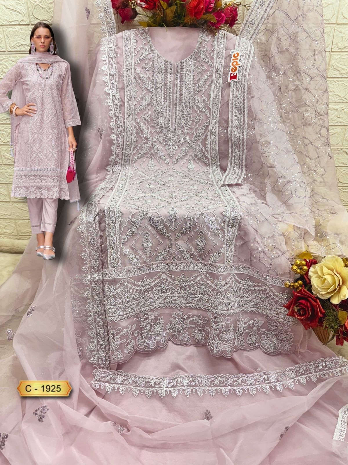 FEPIC ROSEMEEN C 1925 B C ORGANZA PAKISTANI SUITS WHOLESALER