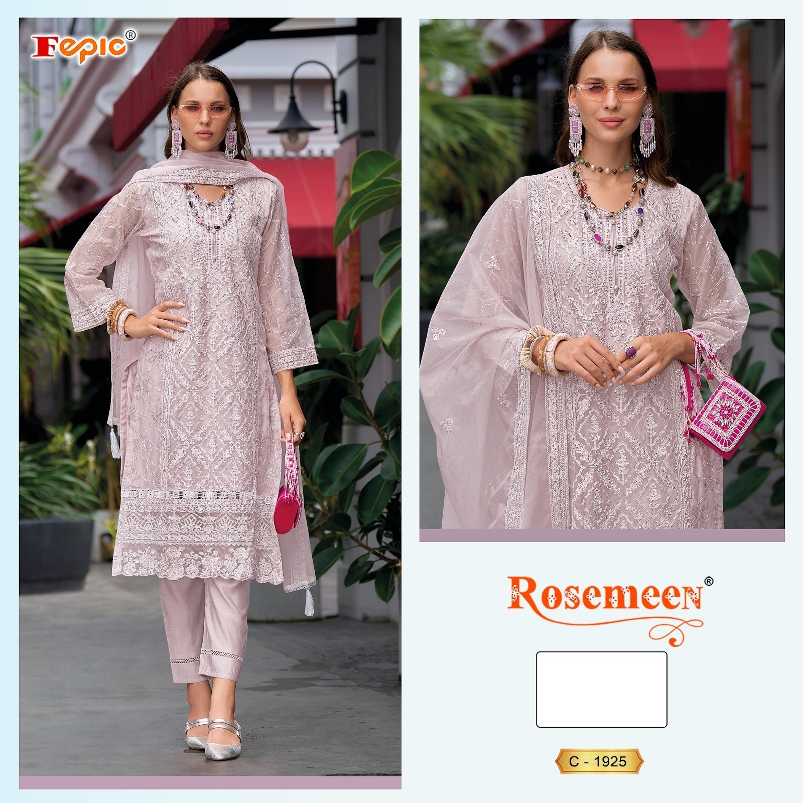 FEPIC ROSEMEEN C 1925 B C ORGANZA PAKISTANI SUITS WHOLESALER