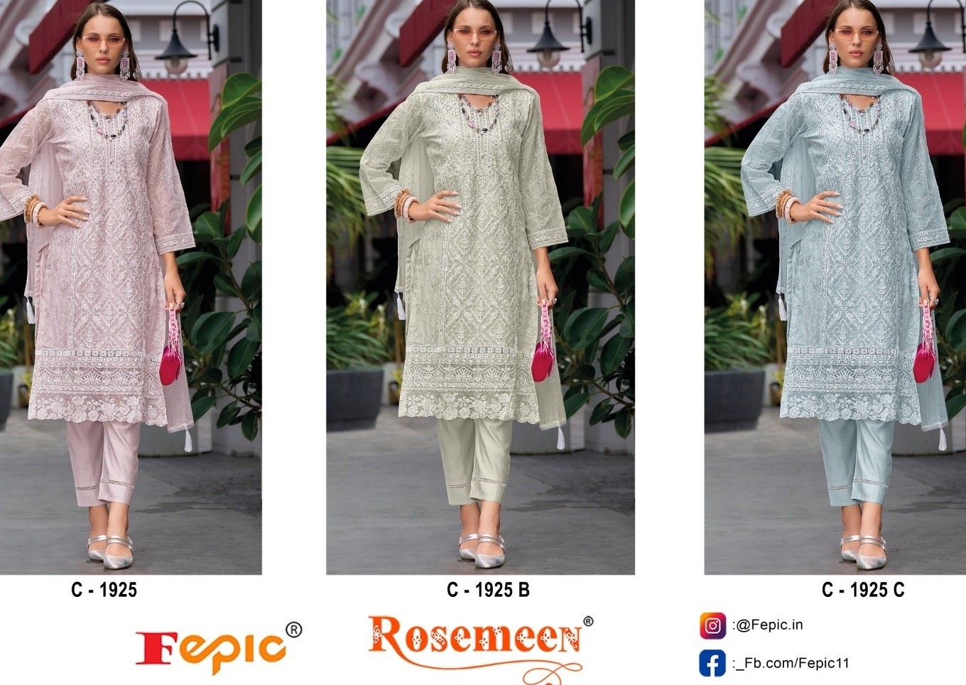 FEPIC ROSEMEEN C 1925 B C ORGANZA PAKISTANI SUITS WHOLESALER