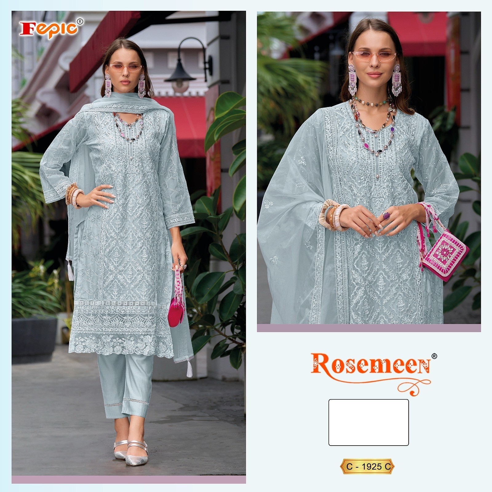 FEPIC ROSEMEEN C 1925 B C ORGANZA PAKISTANI SUITS WHOLESALER