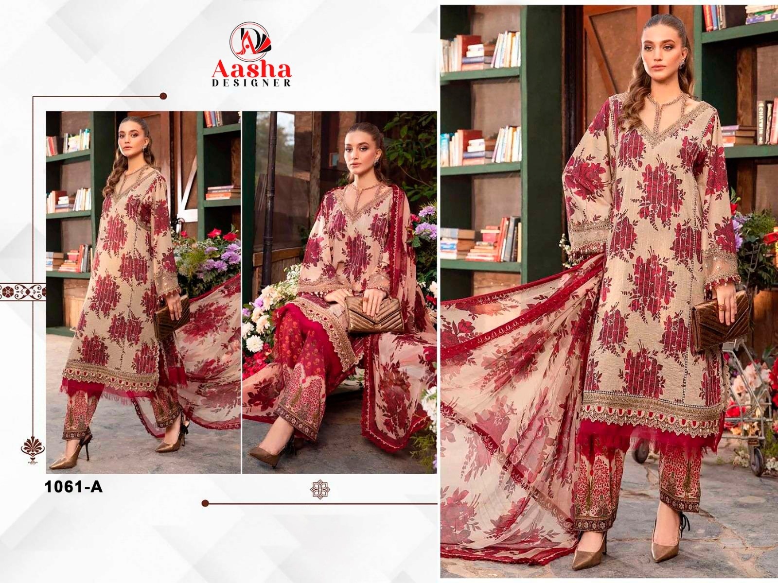 AASHA DESIGNER 1061 A PAKISTANI COTTON SUITS DEALER